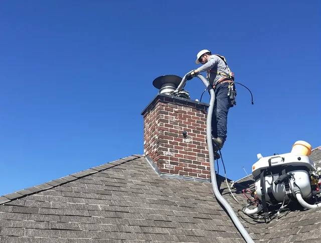 Dedicated Wolcott Chimney Sweep team member cleaning a chimney in Wolcott, CT