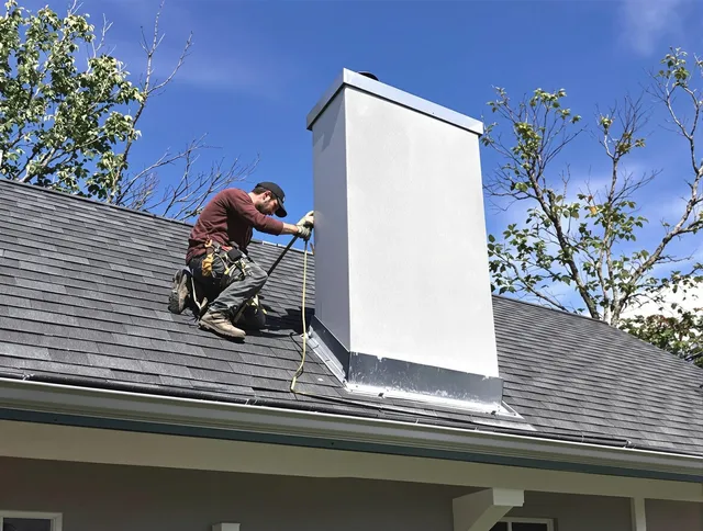 Wolcott Chimney Sweep team member finishing chimney construction in Wolcott, CT