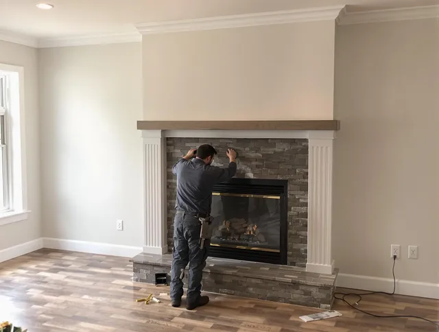 Wolcott Chimney Sweep finishing a custom fireplace install in Wolcott, CT